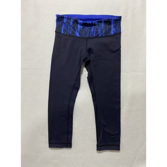 Lululemon Wunder Under Crop III Leggings 6 Reversible Black Sapphire Blue - Picture 2 of 10
